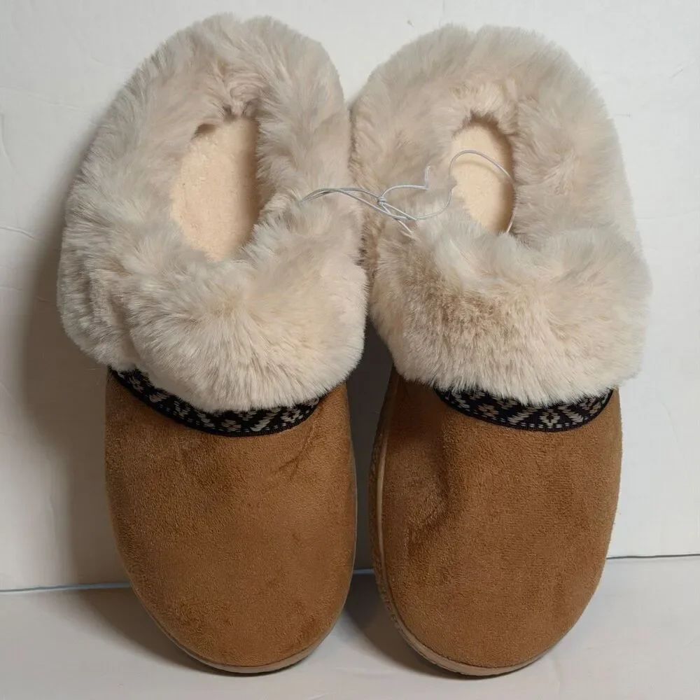 Isotoner Faux Fur Slippers Womens XL 9.5-10 Buckskin Brown Plush Cozy NWT